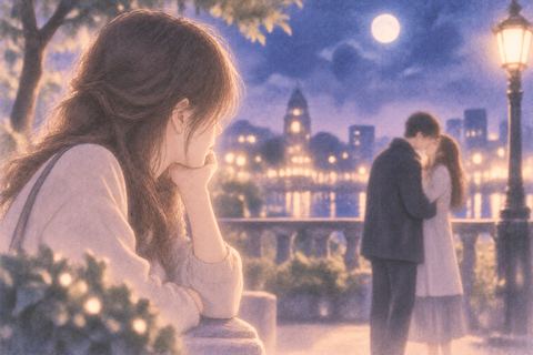遠くでキスする二人を静かに見つめる女性の夢