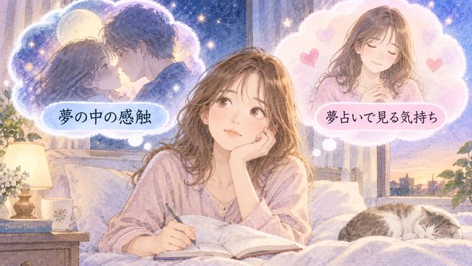 目覚めて鮮明な夢の印象と夢から感じた気持ちを分けて振り返る女性