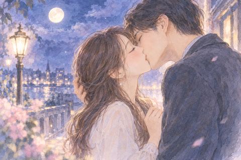 好きな人と月明かりの下でそっとキスする大人の二人