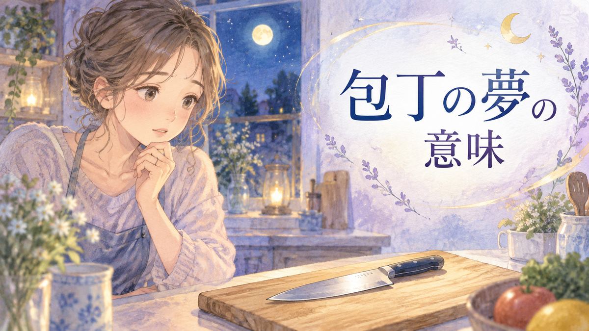 夜の台所で包丁を見つめる大人の女性
