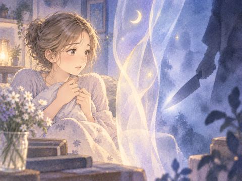 光の境界の向こうに包丁が見える夢の場面