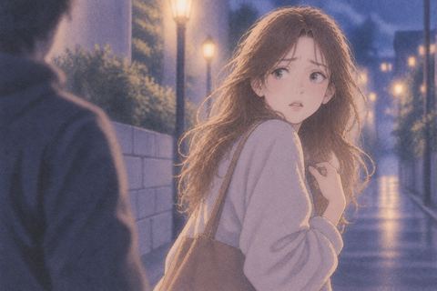 横からの気配に驚いて振り向く女性