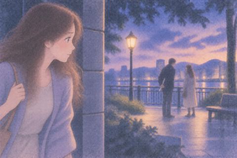 離れた場所の見知らぬ人を見つめる女性