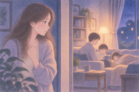 家族を心配そうに見守る女性