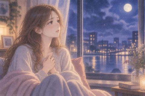 胸元に手を置いて大切な人を思う女性