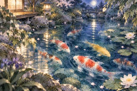 静かな池をゆったり泳ぐ鯉