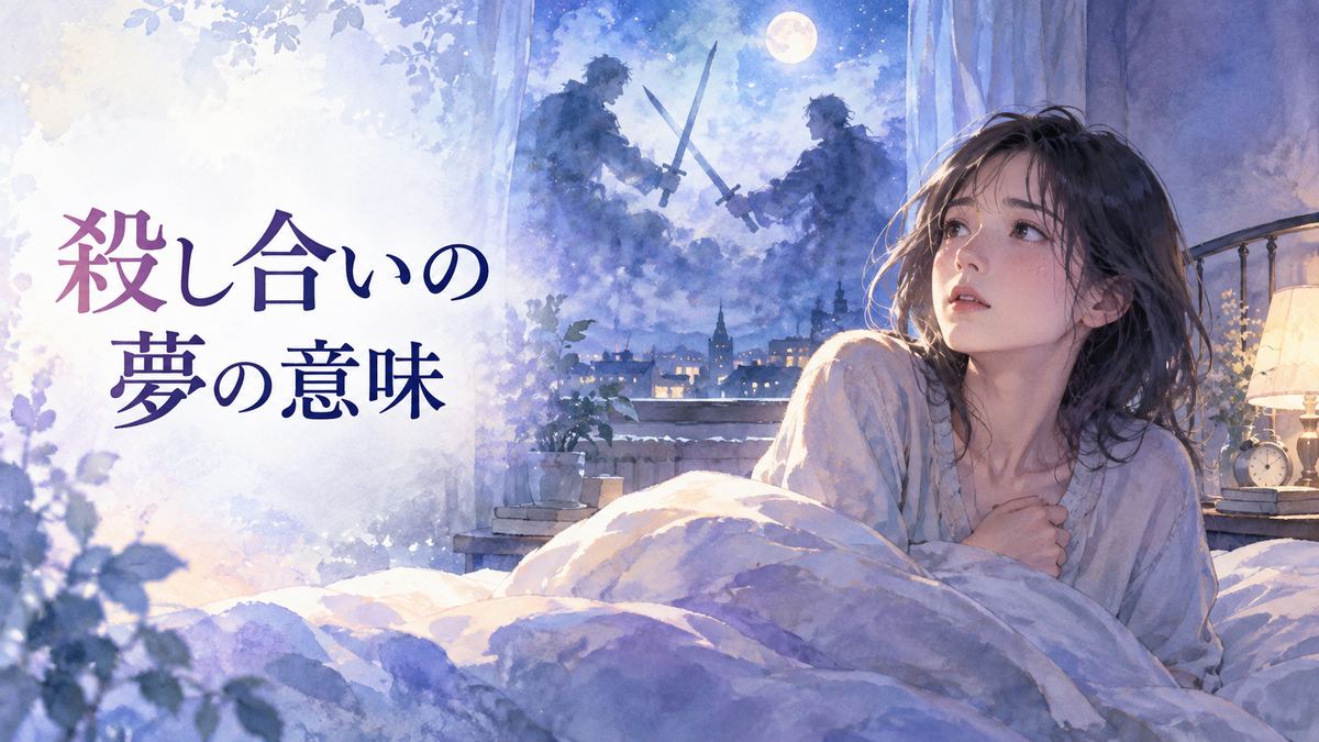 夢から目覚めた大人の女性と向かい合う二つの影