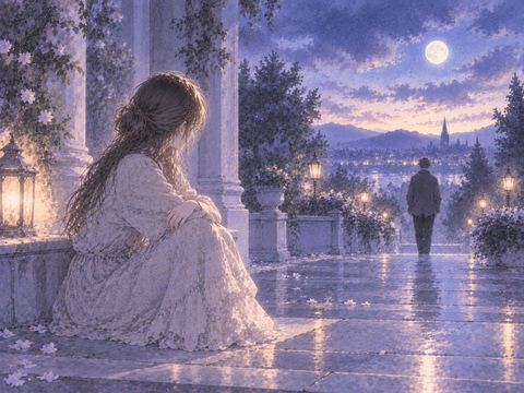 争いをやめて静かに座る人物と遠ざかる影