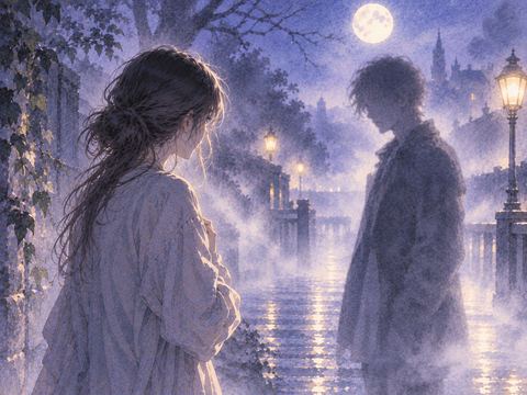 霧の中で見知らぬ人物と向き合う人