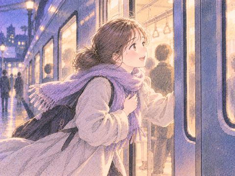 閉まる直前の扉へたどり着き安堵する女性