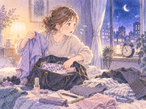 服や荷物の準備に追われる女性