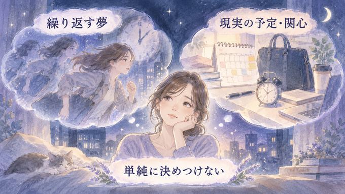 繰り返す遅刻の夢と翌日の予定を分けて考える図