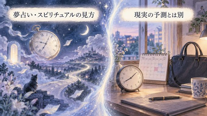 夢の時計や道の象徴と現実の予定を分けて考える図