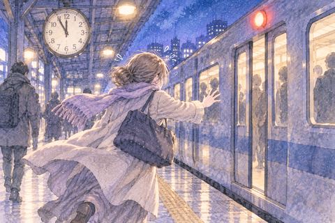 閉まる電車のドアへ急ぐ女性