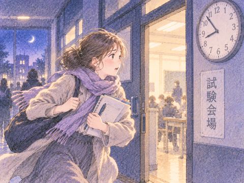 試験会場へ急ぐ女性と時計