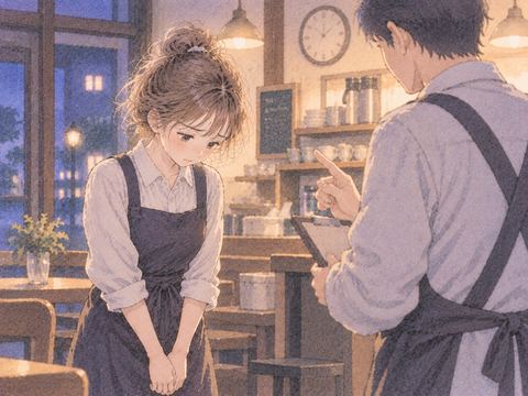 バイト先で注意を受け緊張する女性
