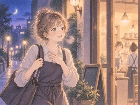 バイト先に着いてほっとする女性