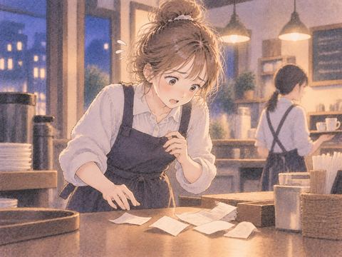 仕事中の小さな失敗に戸惑う女性