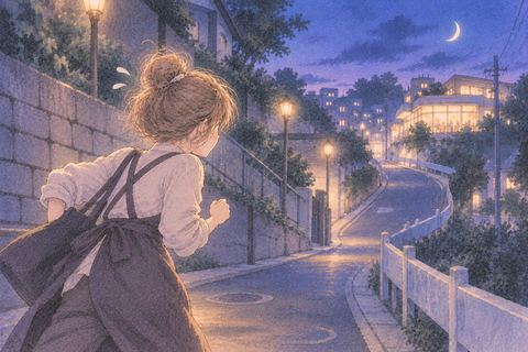 遠いバイト先を目指して夜道を急ぐ女性