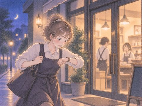 現在のバイト先へ時計を見ながら急ぐ女性