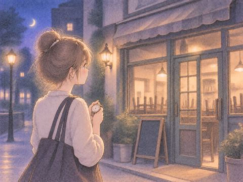 懐かしい昔のバイト先を見つめる女性