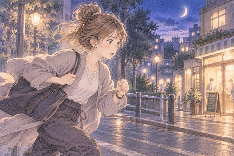 夜道をバイト先へ急いで走る女性