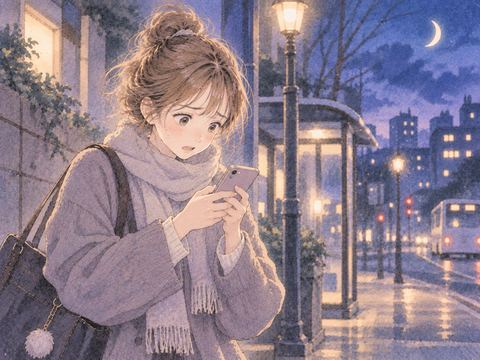 スマートフォンでバイト先へ連絡する女性
