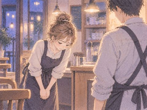 バイト先で申し訳なさそうに頭を下げる女性
