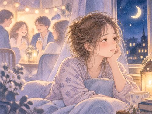 笑ったあと静かに一人になる女性