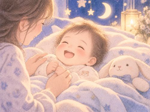 安心した表情で笑う赤ちゃん