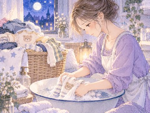 自分とは違う衣類を丁寧に洗う女性の手元