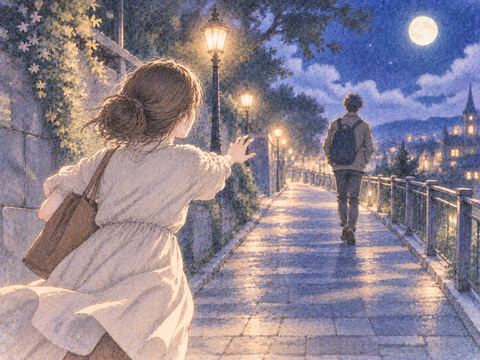 遠ざかる人影を追いかける女性