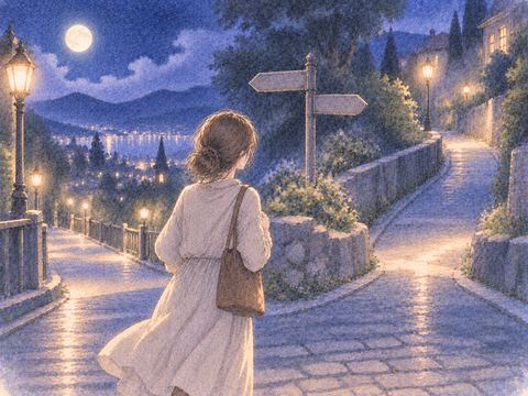夜道で帰り道を選んで歩く女性