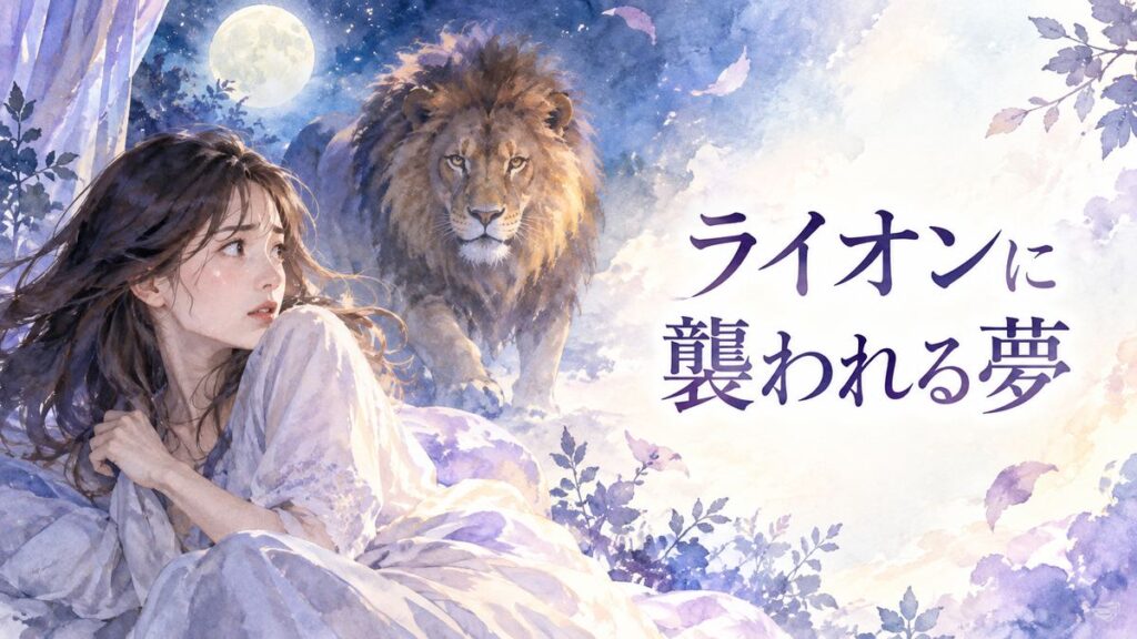 夜の夢の中でライオンを見つめる大人の女性