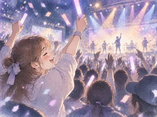 光るステージを前に楽しむ観客のライブの夢
