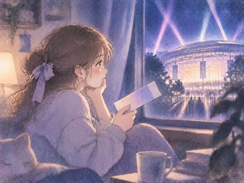 閉じたチケットを手に夜の光を見る夢の場面