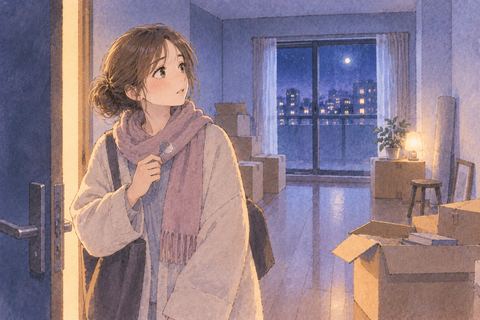 急に渡された部屋で戸惑う女性