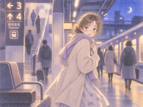 乗り換え駅でカバンがないことに気づく女性