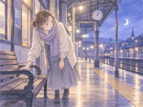 夜の駅でカバンを探し続ける女性