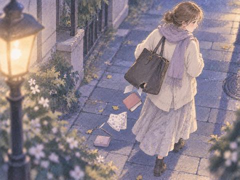穴の開いたカバンから小物がこぼれる様子