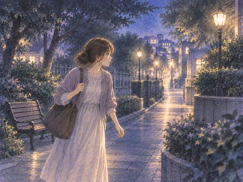 夜の道を歩きながら周囲を探している人物