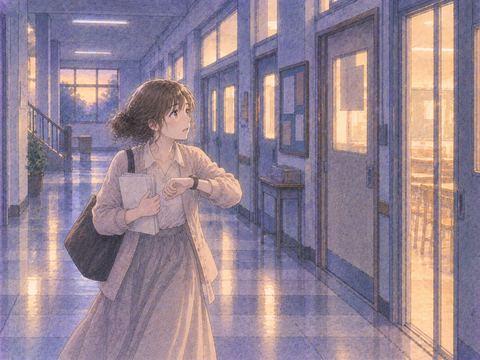 試験会場の廊下で教室を探して焦る人物
