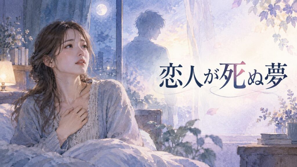 夜明け前の部屋で胸元に手を添える大人の女性と、淡い光の向こうに見える恋人のシルエット