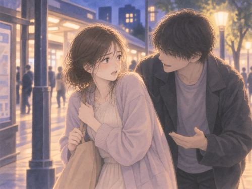 しつこく話しかける男性から距離を取ろうとする女性