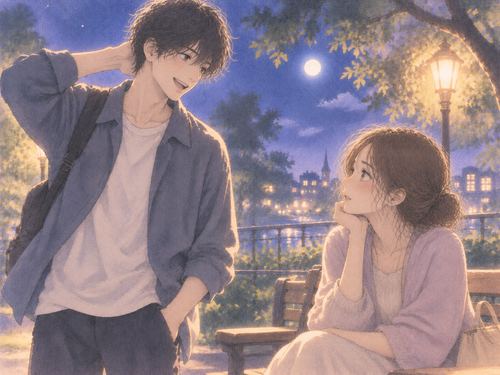 軽やかな雰囲気の若い男性を見つめる女性