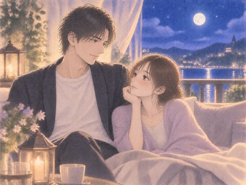 穏やかに微笑む男性のそばで安心している女性