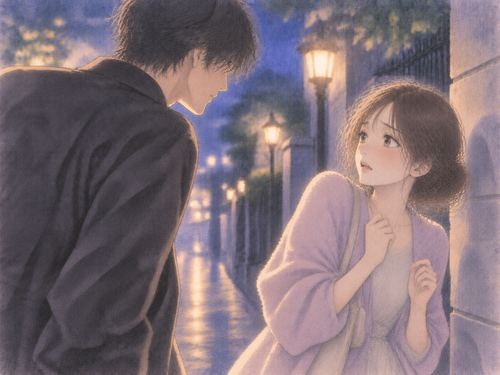 近づいてくる男性に不安を感じ距離を取る女性