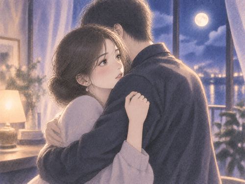 知らない男性に静かに抱きしめられ少し戸惑う女性