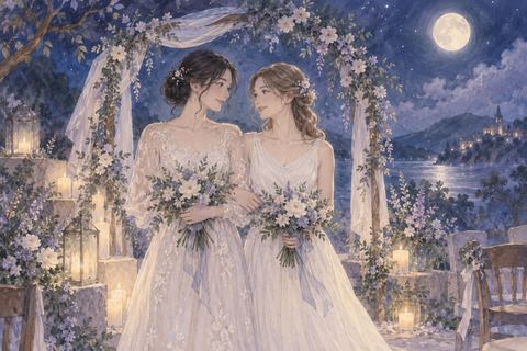 同性の二人が穏やかな結婚式で並ぶ夢