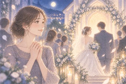 家族の結婚式で笑顔と少しの寂しさを浮かべて見送る人物の夢